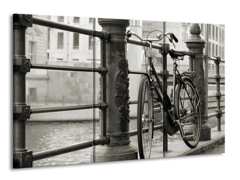 Canvas Schilderij Fiets | Grijs, Zwart | 165x100cm 3Luik