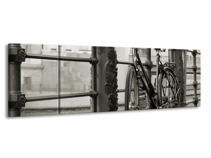 Canvas Schilderij Fiets | Grijs, Zwart | 170x50cm 3Luik