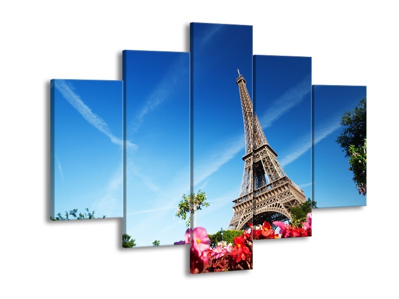 Glasschilderij Parijs, Eiffeltoren | Blauw, Rood, Groen | 150x105cm 5Luik