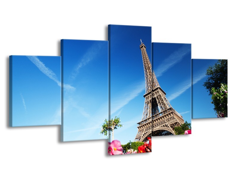 Canvas Schilderij Parijs, Eiffeltoren | Blauw, Rood, Groen | 150x80cm 5Luik