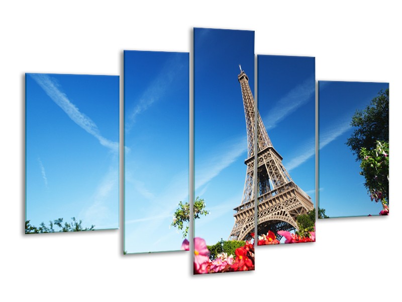 Glasschilderij Parijs, Eiffeltoren | Blauw, Rood, Groen | 170x100cm 5Luik