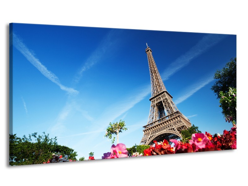 Canvas Schilderij Parijs, Eiffeltoren | Blauw, Rood, Groen | 170x90cm 1Luik