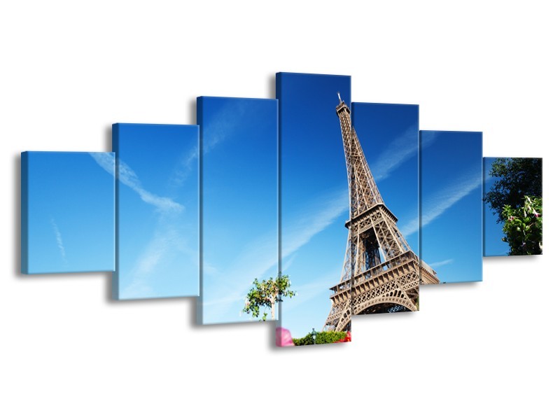 Canvas Schilderij Parijs, Eiffeltoren | Blauw, Rood, Groen | 210x100cm 7Luik