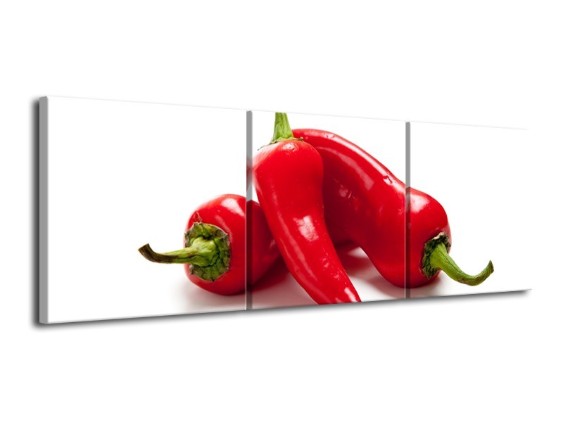 Glasschilderij Paprika, Keuken | Wit, Rood | 120x40cm 3Luik