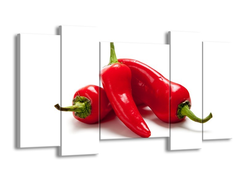 Canvas Schilderij Paprika, Keuken | Wit, Rood | 120x65cm 5Luik