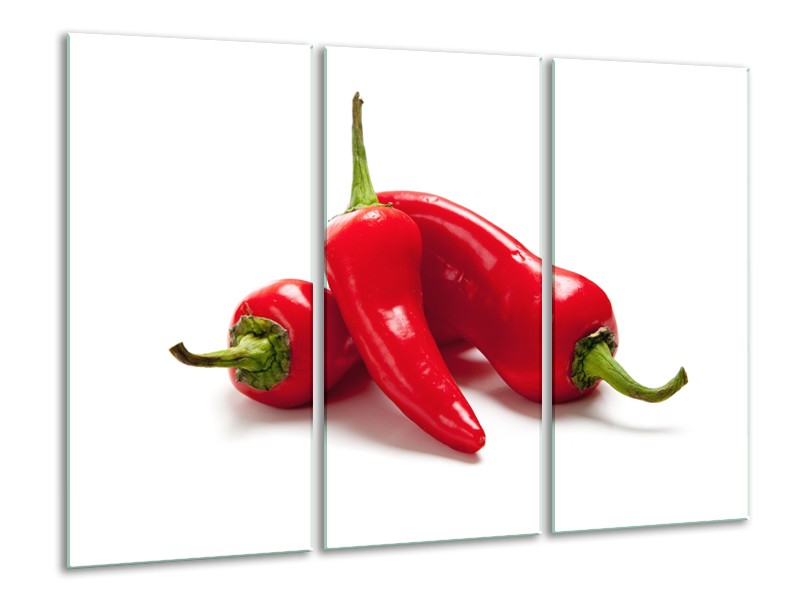 Glasschilderij Paprika, Keuken | Wit, Rood | 120x80cm 3Luik