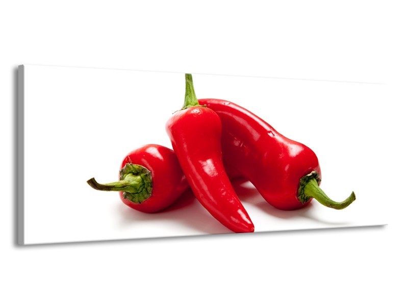 Glasschilderij Paprika, Keuken | Wit, Rood | 145x58cm 1Luik