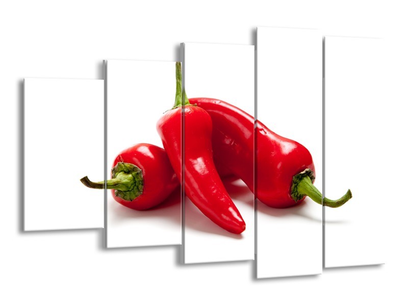 Glasschilderij Paprika, Keuken | Wit, Rood | 150x100cm 5Luik