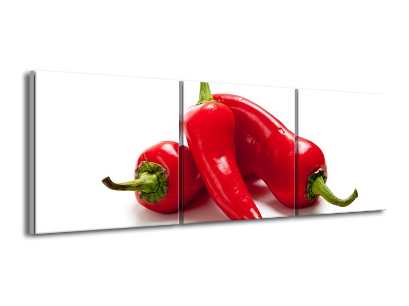 Canvas Schilderij Paprika, Keuken | Wit, Rood | 150x50cm 3Luik