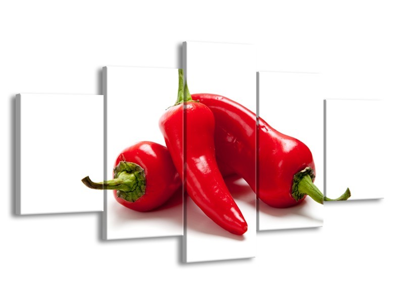 Glasschilderij Paprika, Keuken | Wit, Rood | 150x80cm 5Luik