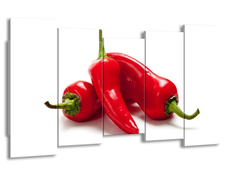 Glasschilderij Paprika, Keuken | Wit, Rood | 150x80cm 5Luik