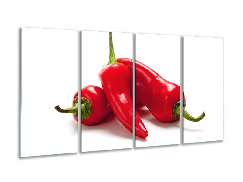 Glasschilderij Paprika, Keuken | Wit, Rood | 160x80cm 4Luik