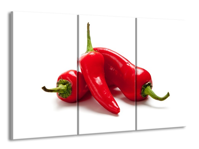 Canvas Schilderij Paprika, Keuken | Wit, Rood | 165x100cm 3Luik