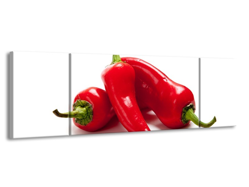 Canvas Schilderij Paprika, Keuken | Wit, Rood | 170x50cm 3Luik