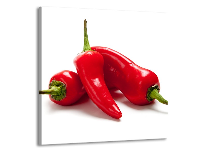 Glasschilderij Paprika, Keuken | Wit, Rood | 50x50cm 1Luik