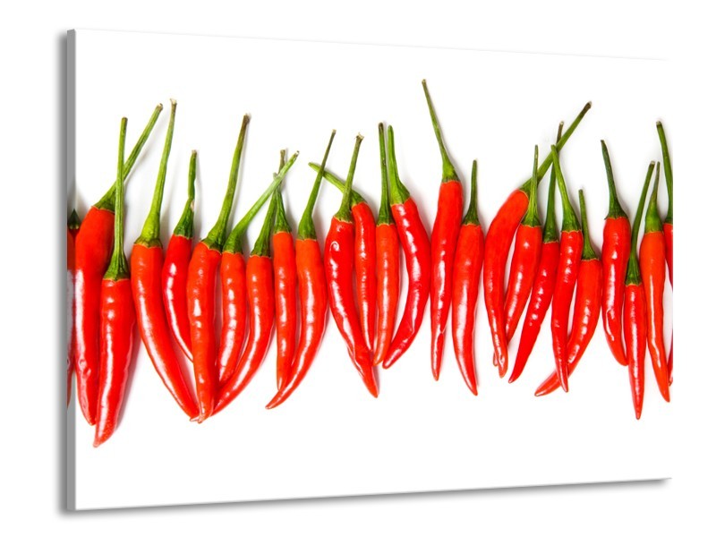 Glasschilderij Paprika, Keuken | Wit, Rood, Groen | 100x70cm 1Luik