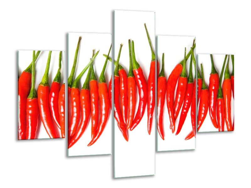 Glasschilderij Paprika, Keuken | Wit, Rood, Groen | 100x70cm 5Luik
