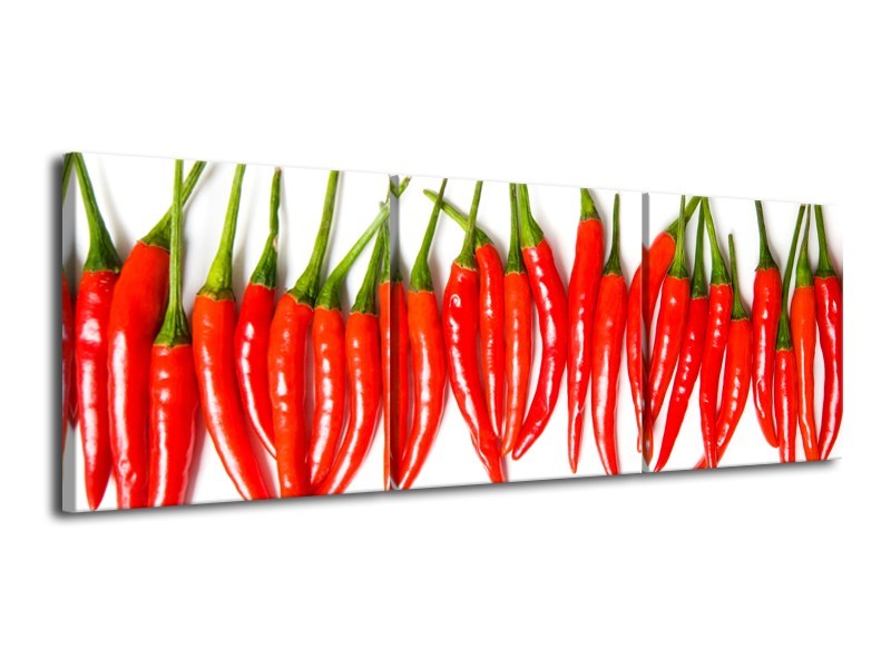 Glasschilderij Paprika, Keuken | Wit, Rood, Groen | 120x40cm 3Luik