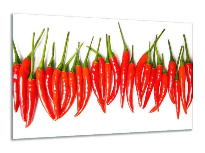 Canvas Schilderij Paprika, Keuken | Wit, Rood, Groen | 120x70cm 1Luik