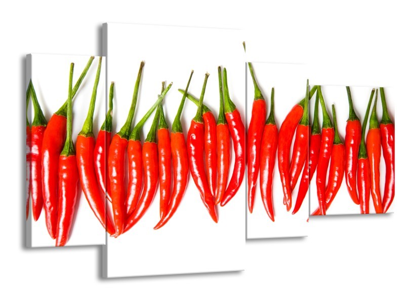 Canvas Schilderij Paprika, Keuken | Wit, Rood, Groen | 120x75cm 4Luik