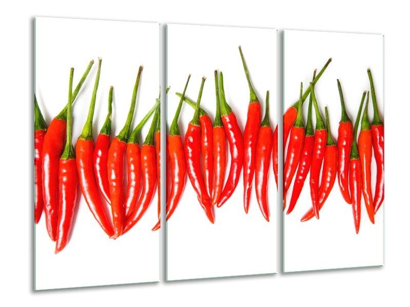 Canvas Schilderij Paprika, Keuken | Wit, Rood, Groen | 120x80cm 3Luik