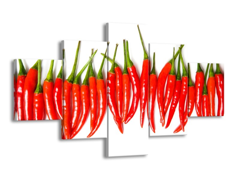 Glasschilderij Paprika, Keuken | Wit, Rood, Groen | 125x70cm 5Luik