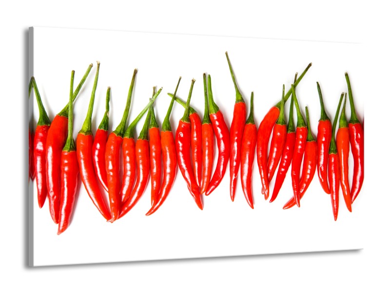 Glasschilderij Paprika, Keuken | Wit, Rood, Groen | 140x90cm 1Luik