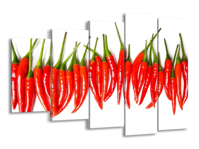 Canvas Schilderij Paprika, Keuken | Wit, Rood, Groen | 150x100cm 5Luik