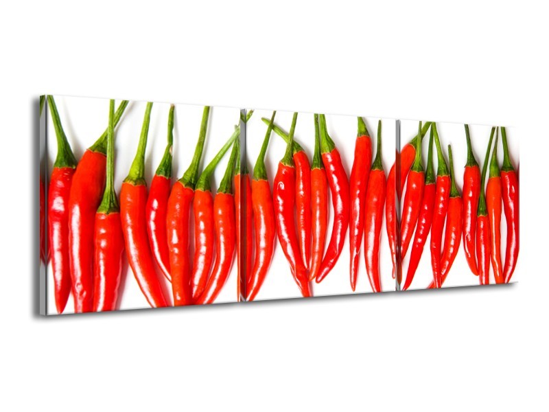 Glasschilderij Paprika, Keuken | Wit, Rood, Groen | 150x50cm 3Luik