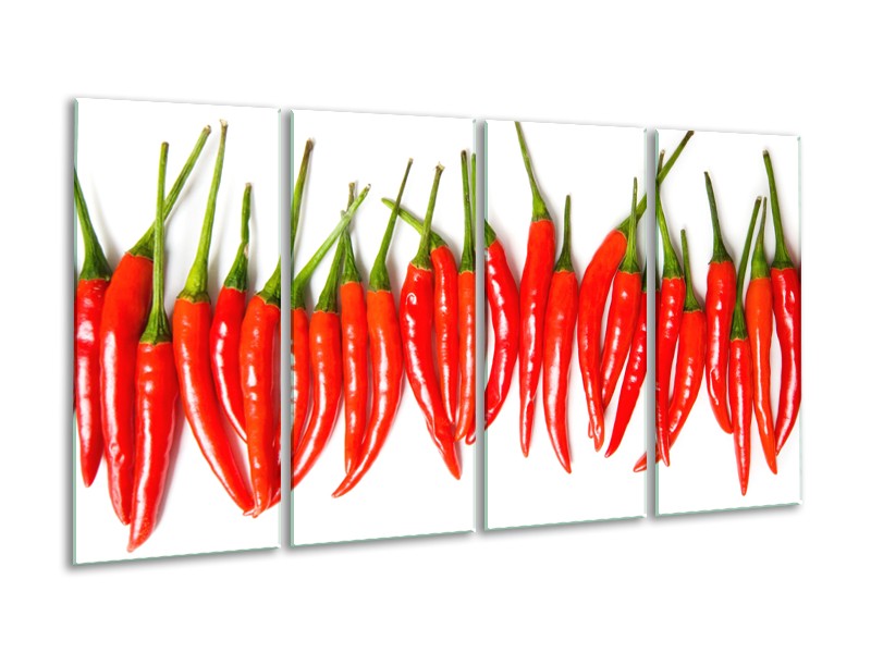 Canvas Schilderij Paprika, Keuken | Wit, Rood, Groen | 160x80cm 4Luik