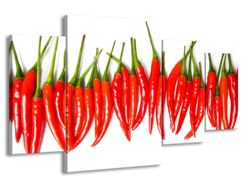 Canvas Schilderij Paprika, Keuken | Wit, Rood, Groen | 160x90cm 4Luik