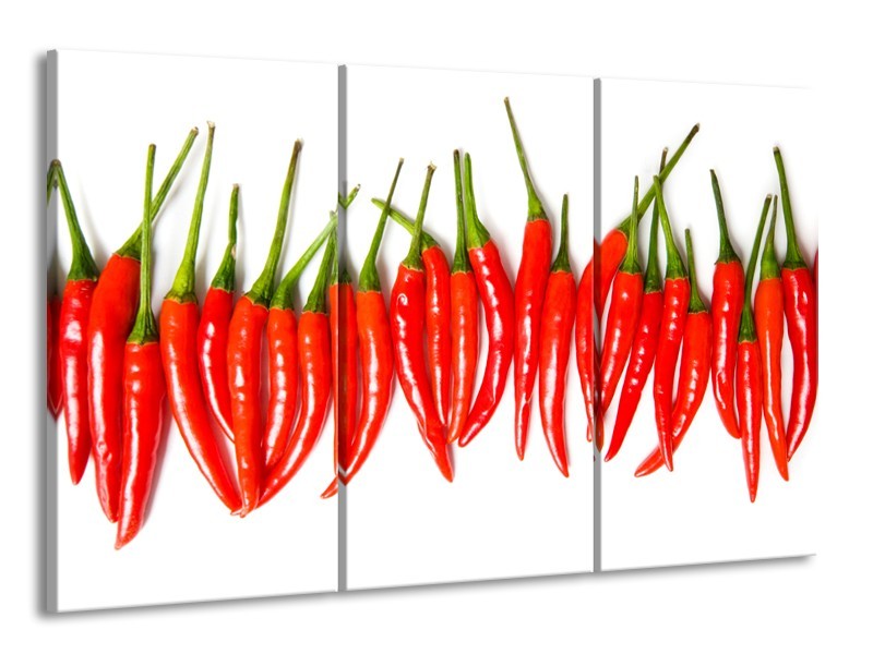 Canvas Schilderij Paprika, Keuken | Wit, Rood, Groen | 165x100cm 3Luik