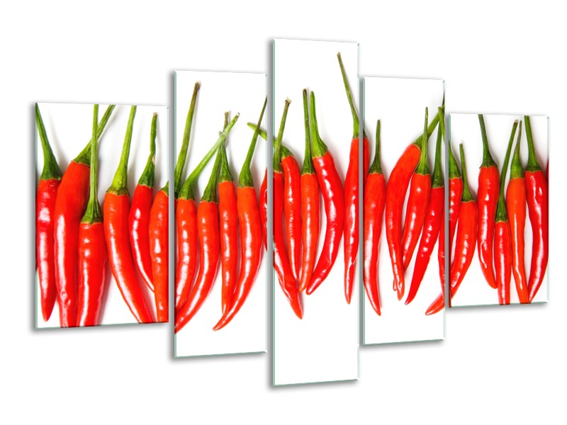 Glasschilderij Paprika, Keuken | Wit, Rood, Groen | 170x100cm 5Luik