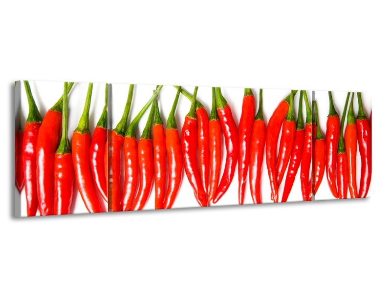 Glasschilderij Paprika, Keuken | Wit, Rood, Groen | 170x50cm 3Luik