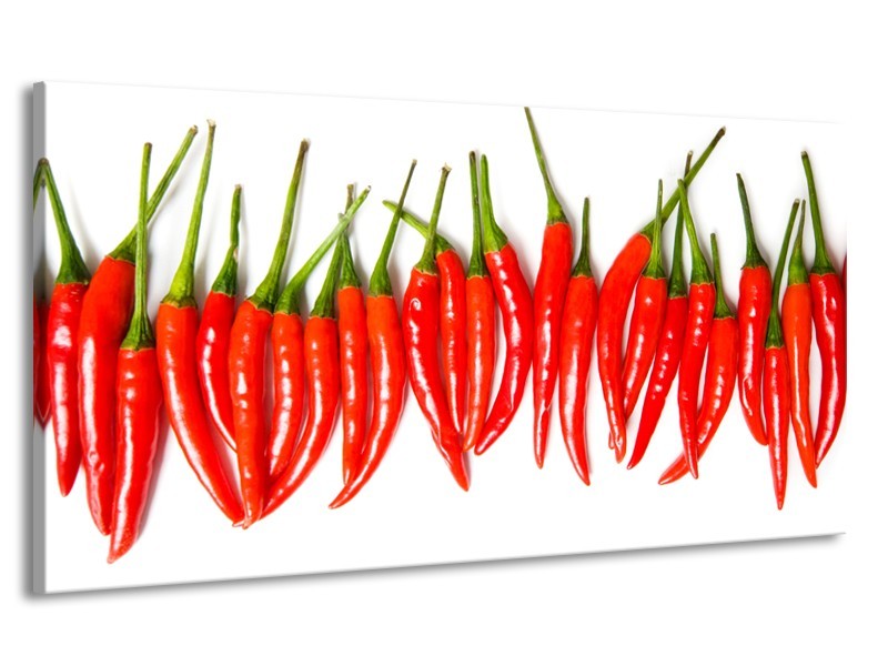 Canvas Schilderij Paprika, Keuken | Wit, Rood, Groen | 170x90cm 1Luik