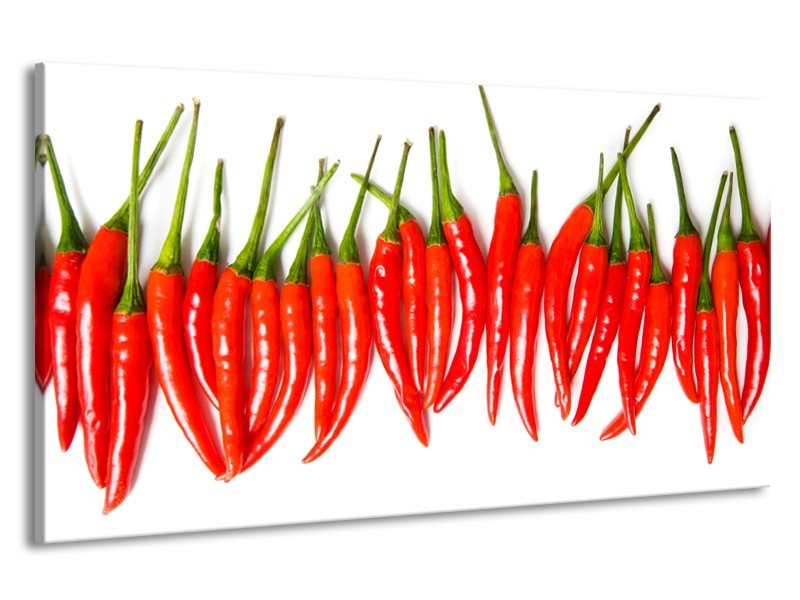 Canvas Schilderij Paprika, Keuken | Wit, Rood, Groen | 190x100cm 1Luik