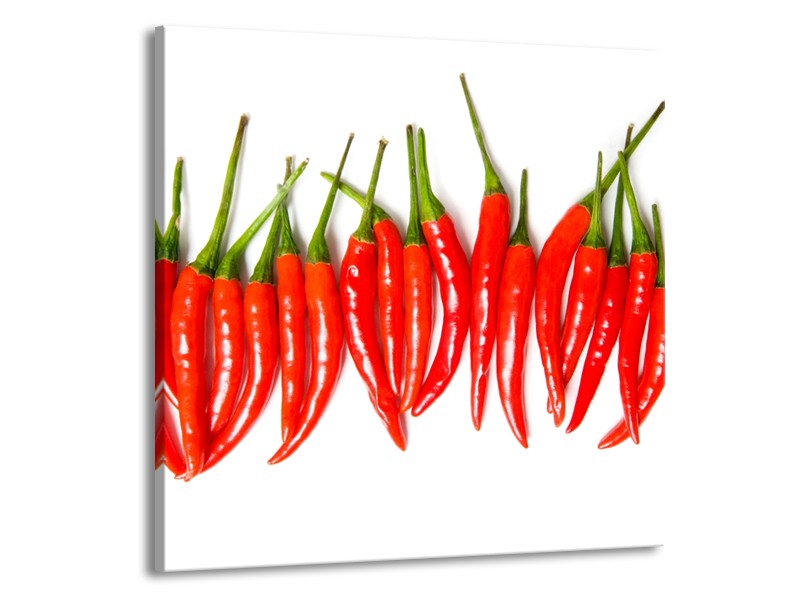 Glasschilderij Paprika, Keuken | Wit, Rood, Groen | 50x50cm 1Luik