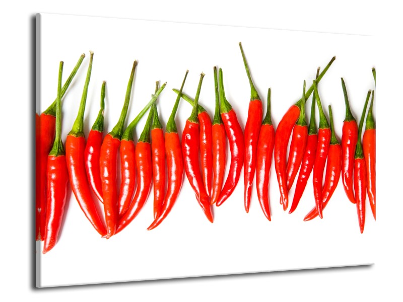 Glasschilderij Paprika, Keuken | Wit, Rood, Groen | 70x50cm 1Luik