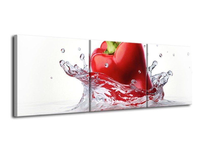 Canvas Schilderij Paprika, Keuken | Wit, Rood | 120x40cm 3Luik