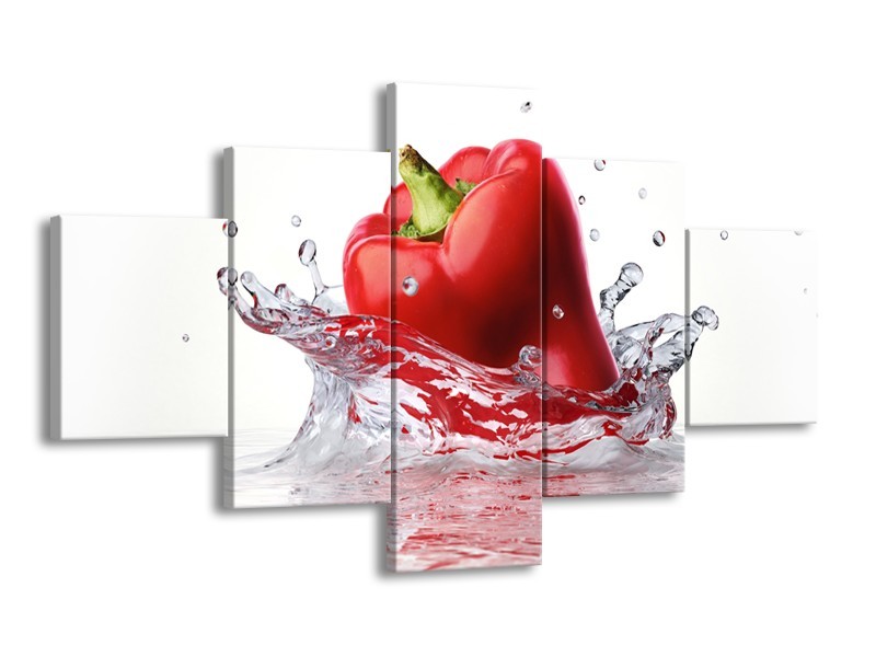 Canvas Schilderij Paprika, Keuken | Wit, Rood | 125x70cm 5Luik