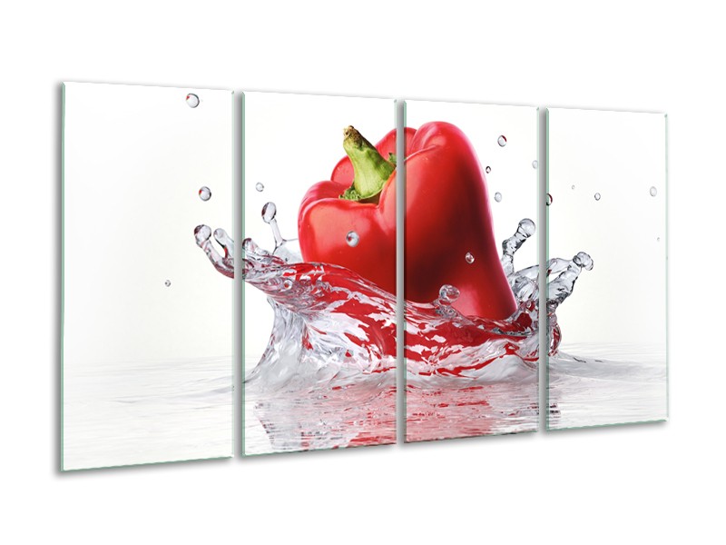 Glasschilderij Paprika, Keuken | Wit, Rood | 160x80cm 4Luik