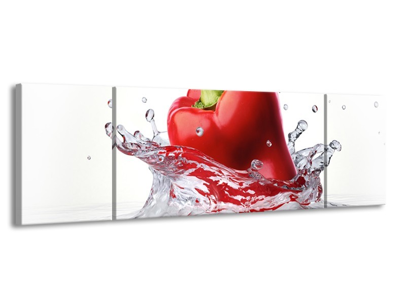 Glasschilderij Paprika, Keuken | Wit, Rood | 170x50cm 3Luik