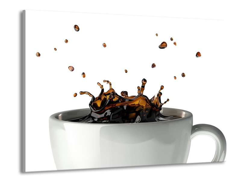 Glasschilderij Koffie, Keuken | Wit, Bruin | 100x70cm 1Luik