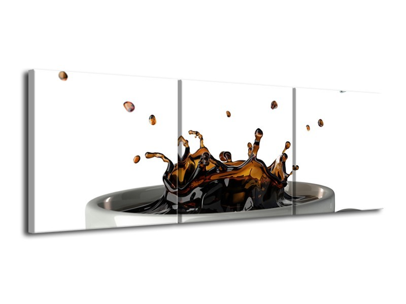 Glasschilderij Koffie, Keuken | Wit, Bruin | 120x40cm 3Luik
