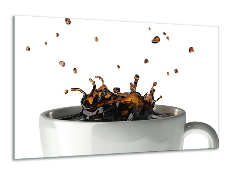 Glasschilderij Koffie, Keuken | Wit, Bruin | 120x70cm 1Luik