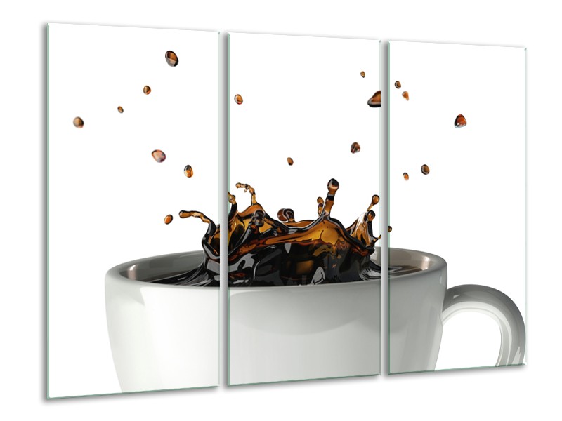 Glasschilderij Koffie, Keuken | Wit, Bruin | 120x80cm 3Luik