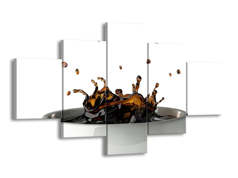 Canvas Schilderij Koffie, Keuken | Wit, Bruin | 125x70cm 5Luik