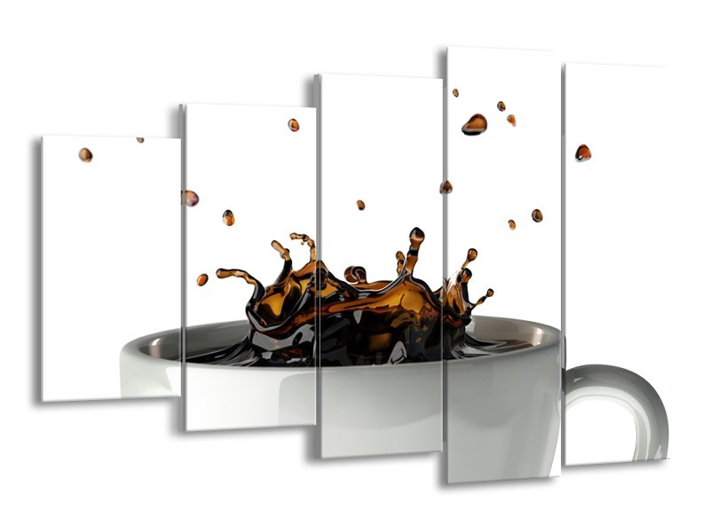 Glasschilderij Koffie, Keuken | Wit, Bruin | 150x100cm 5Luik
