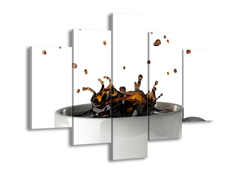 Canvas Schilderij Koffie, Keuken | Wit, Bruin | 150x105cm 5Luik