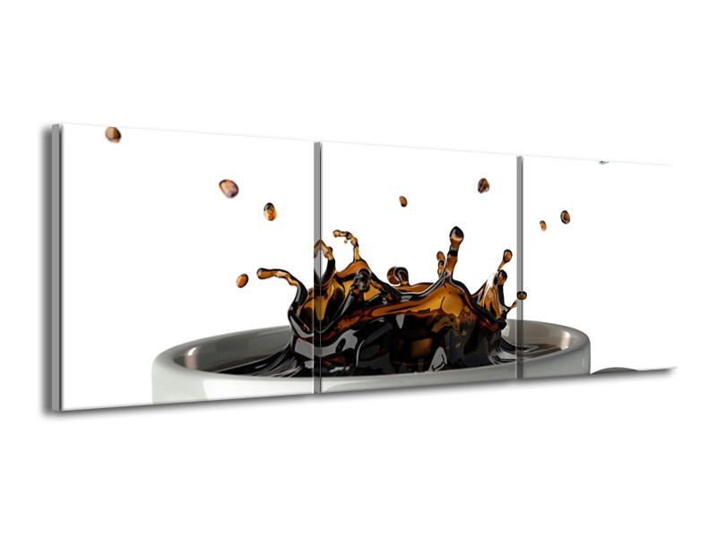 Glasschilderij Koffie, Keuken | Wit, Bruin | 150x50cm 3Luik